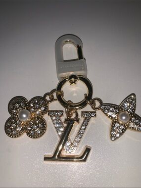 Crystal Monogram purse/bag charm keychain with Pearl Accents